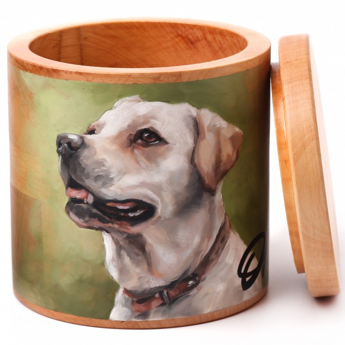 Pet portrait urn for dog cremation